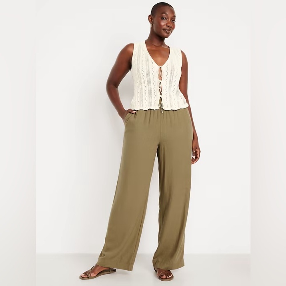 NEW! Old Navy Kombu Green High-Waisted Linen-Blend Wide-Leg Pants -#683290 🩷🪕 - Picture 4 of 8